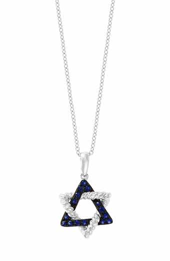 14K White Gold Sapphire Triangle Pendant Necklace