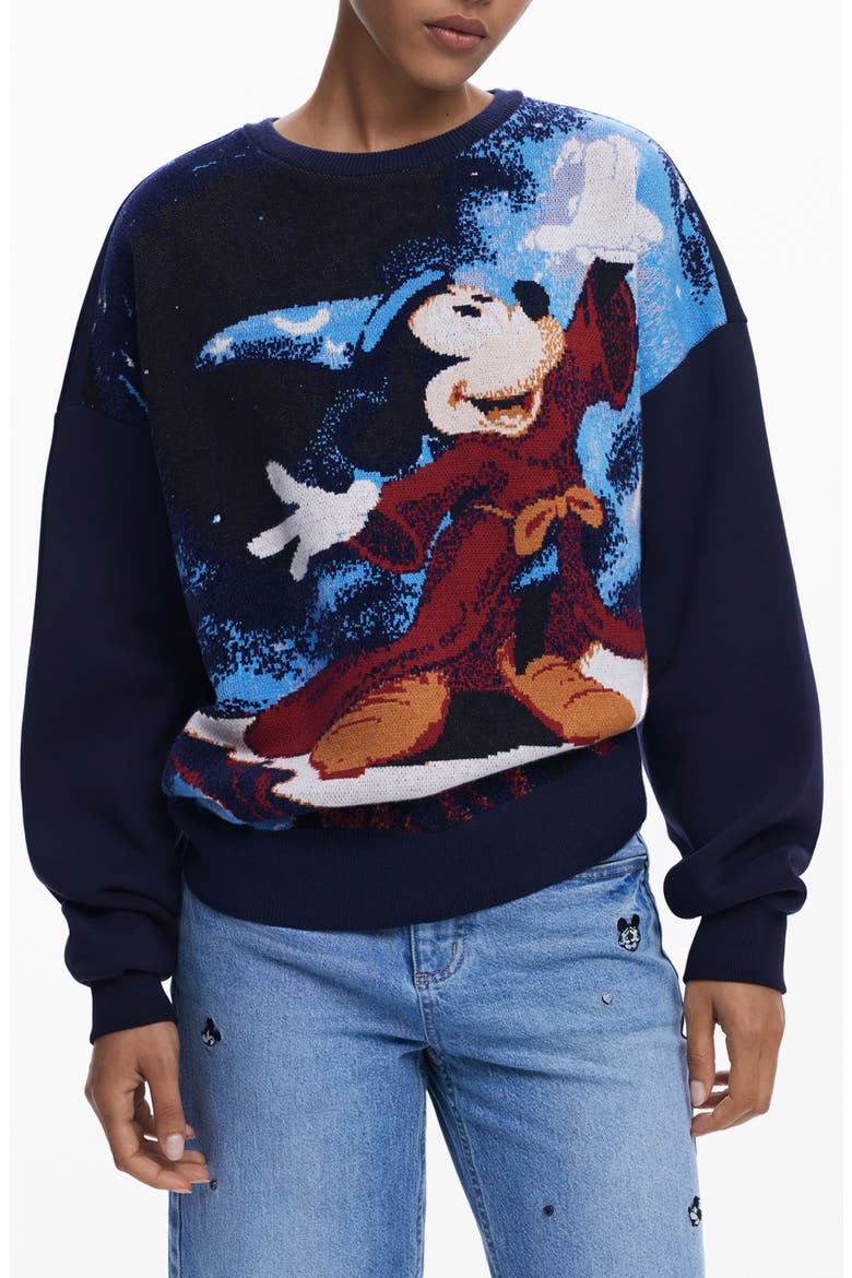 Mickey Mouse Jacquard Crewneck Sweater, Main, color, NAVY BLUE