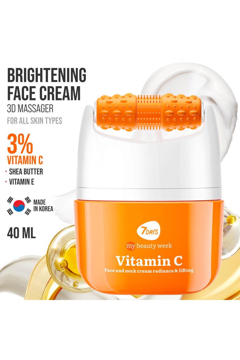 Face moisturizer with Vitamin C for Radiance & Lifting with 3D Massage Applicator, Alternate, color, White