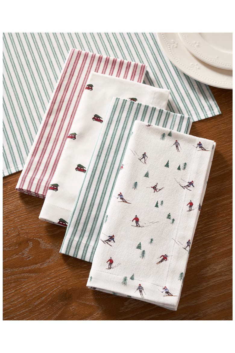 Antique Set of 4 Ticking Stripe Cotton Placemats, Alternate, color, RED