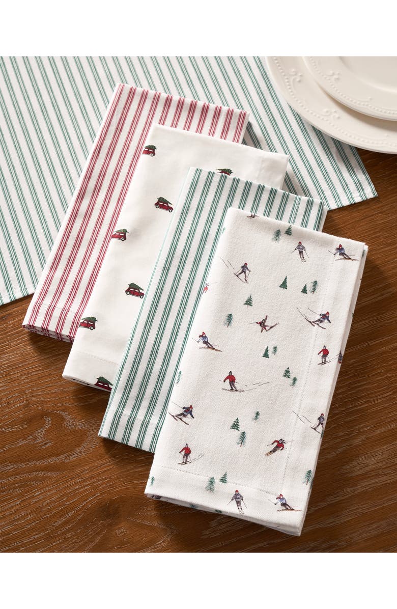 Petite Plume Antique Set of 4 Ticking Stripe Cotton Placemats, Alternate, color, Red