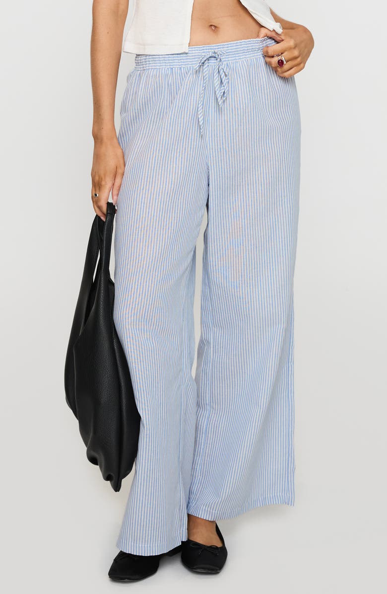 Princess Polly Holiday Stripe Tie Waist Wide Leg Pants, Main, color, Blue/White