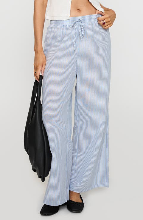 Holiday Stripe Tie Waist Wide Leg Pants