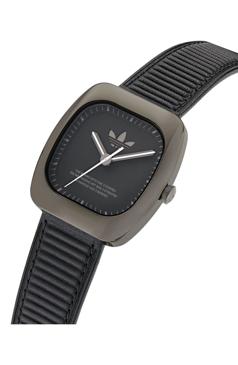 adidas Retro Wave One Leather Strap Watch, 37mm, Alternate, color, Black