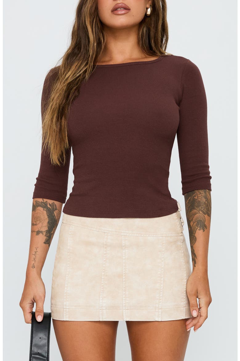 Elaia Three-Quarter Sleeve Crop Top, Main, color, CHOCOLATE