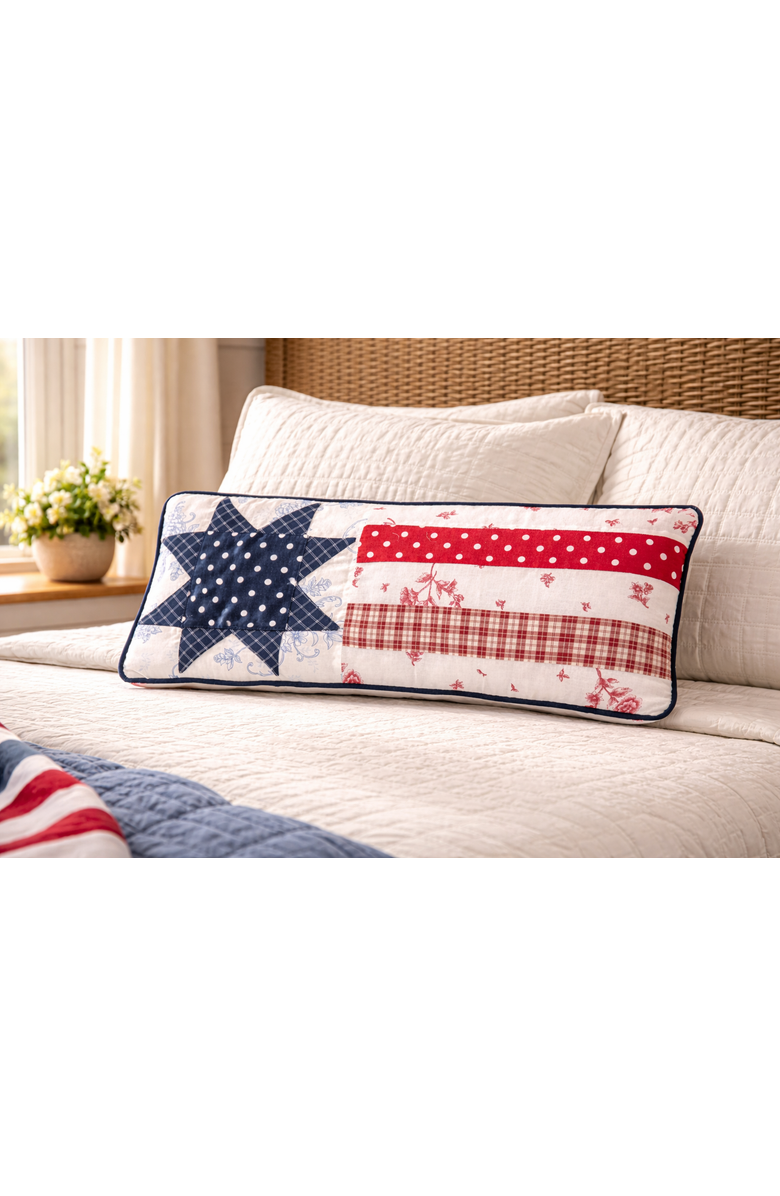 Gallerie II Patriotic Quilted Star Patchwork Accent Pillow, 10" x 24", Alternate, color, Red