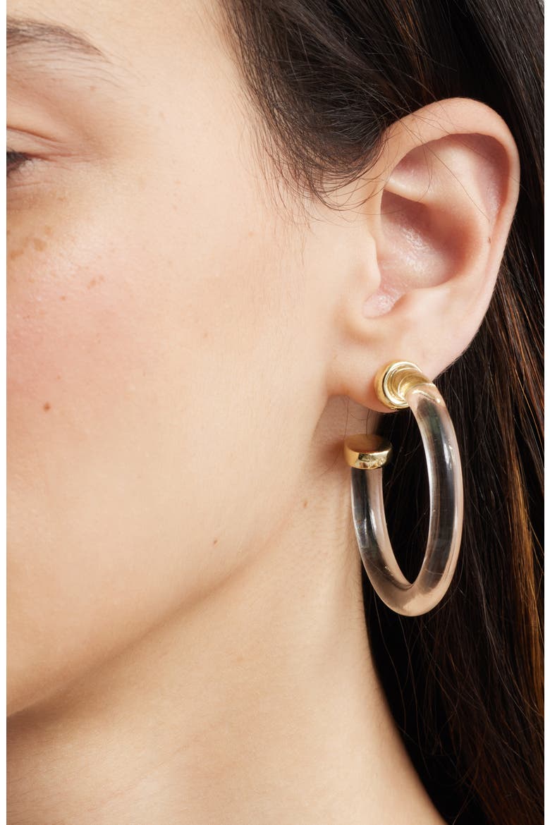 Resin Tube Hoop Earrings, Alternate, color, CLEAR- GOLD
