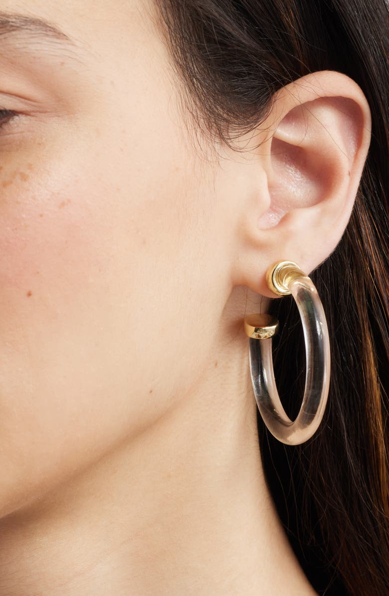 Nordstrom Resin Tube Hoop Earrings, Alternate, color, Clear- Gold