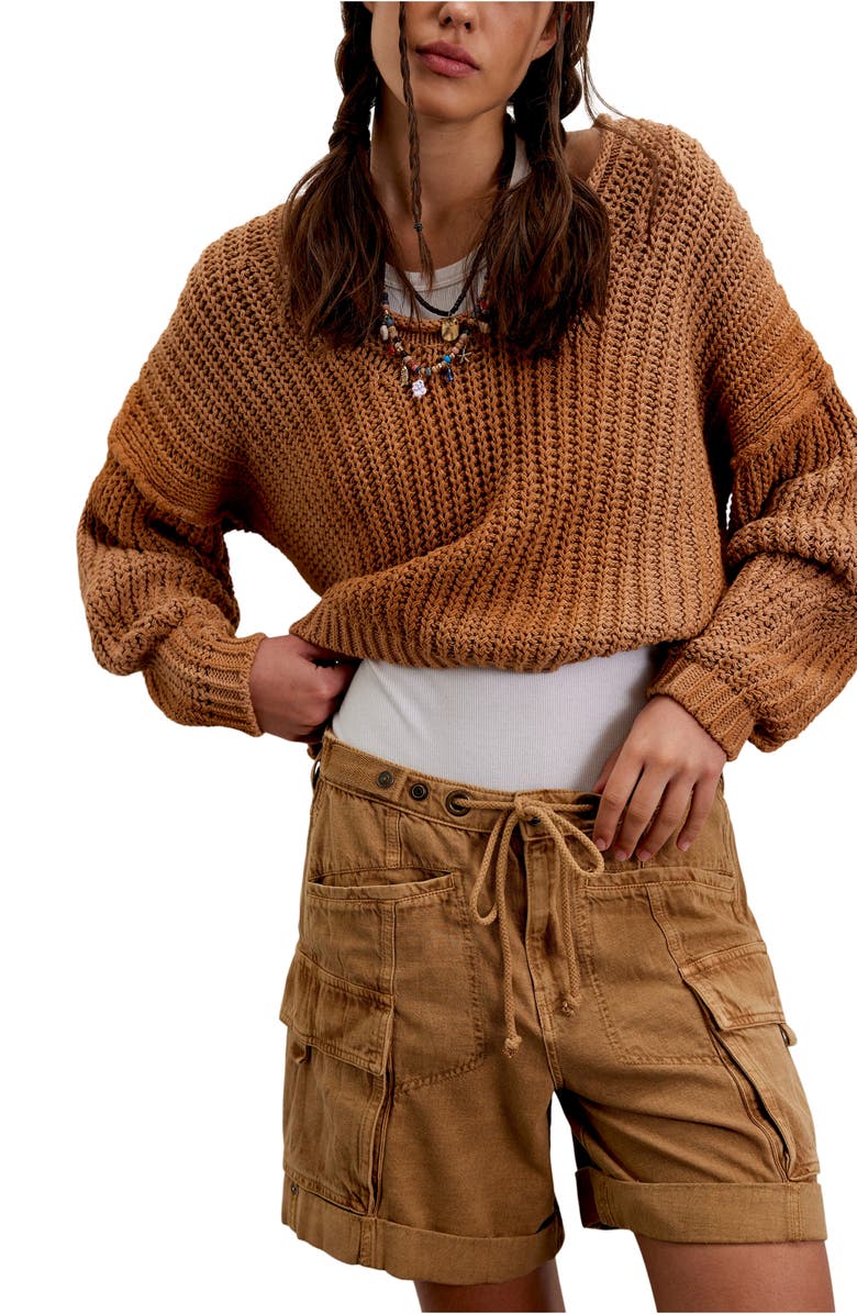 Free People Frankie Low Rise Roll Hem Cargo Shorts, Alternate, color, Iced Coffee