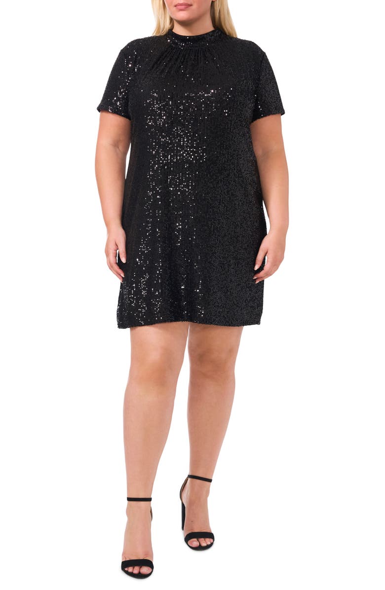 CeCe Sequin Mock Neck Dress, Main, color,