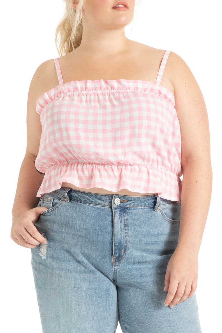 Ruffle Gingham Crop Top, Main, color, CHECK IT OUT FIJI FLOWER
