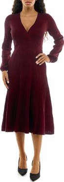 Nina Leonard Long Sleeve Ribbed Fit & Flare Sweater Dress