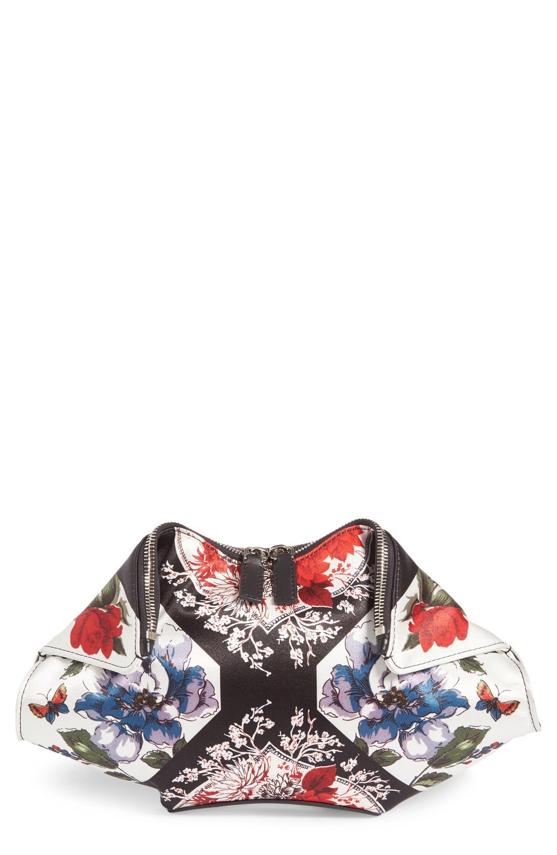 McQueen Alexander McQueen Large De Manta Floral Print Leather Clutch, Main, color, 