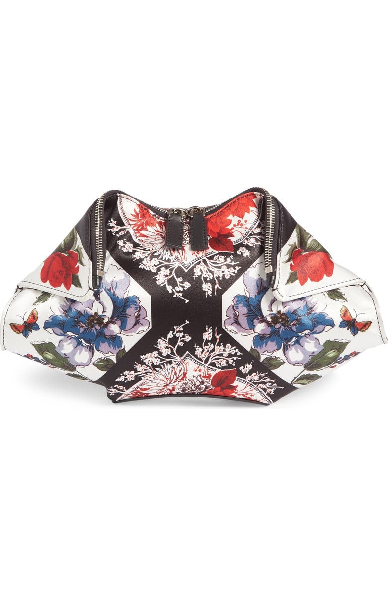McQueen Alexander McQueen Large De Manta Floral Print Leather Clutch, Main, color,