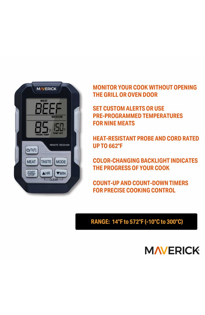 Maverick Single Probe Barbeque Thermometer and Timer, Alternate, color, Black/Grey