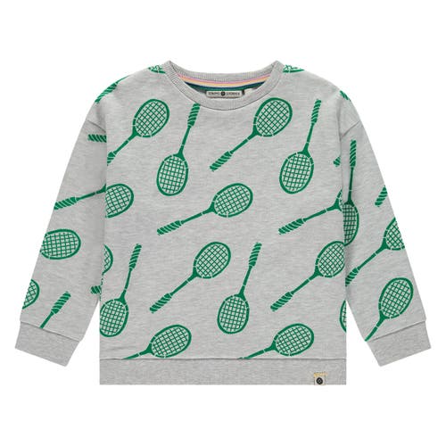 Stains and Stories by Babyface Allover Badminton Racquet Print Sweatshirt in Light Grey Melee  product