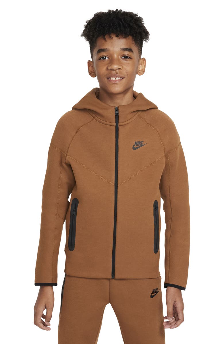 Nike Kids' Tech Fleece Full Zip Hoodie, Main, color, Light British Tan/ Black