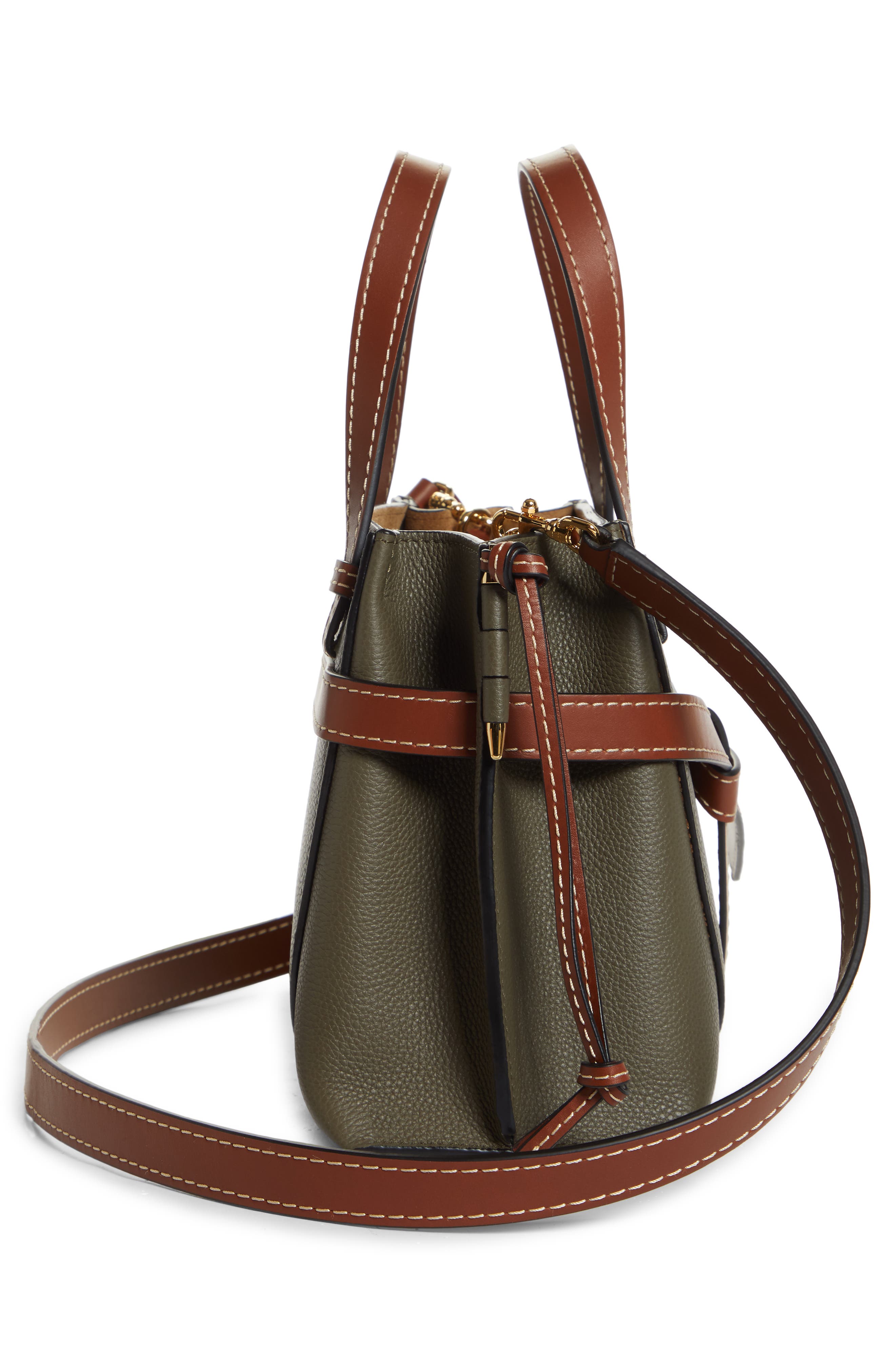 Mini Gate Leather Tote, Alternate, color, KHAKI GREEN/PECAN