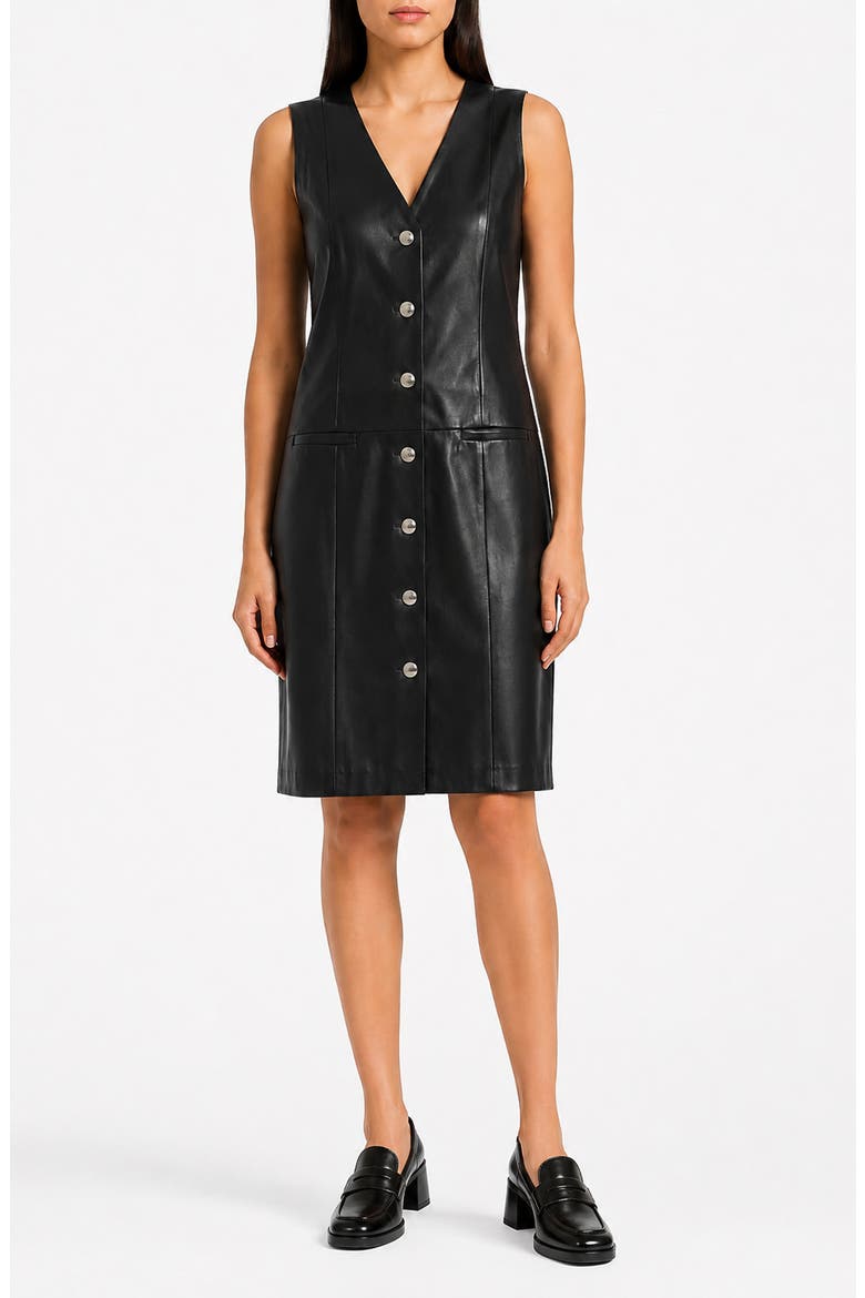 Faux Leather A-Line Dress, Main, color, VERY BLACK
