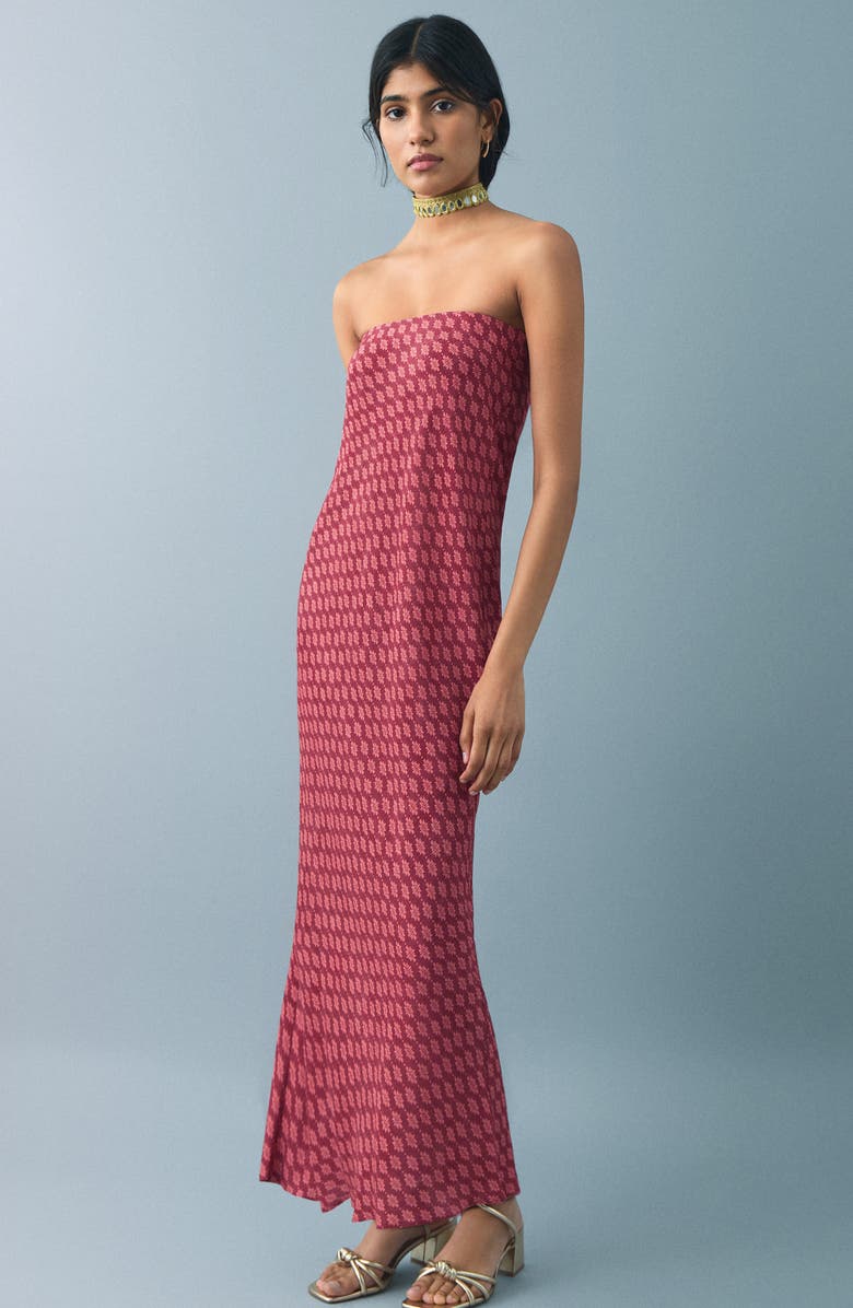 MANGO TEEN Print Strapless Maxi Dress, Alternate, color, Pastel Pink