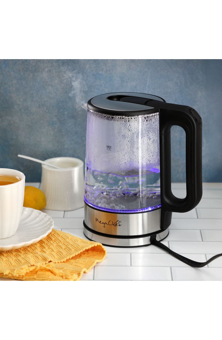 Megachef 1.8 Quart Glass and Stainless Steel Electric Tea Kettle, Alternate, color, Grey