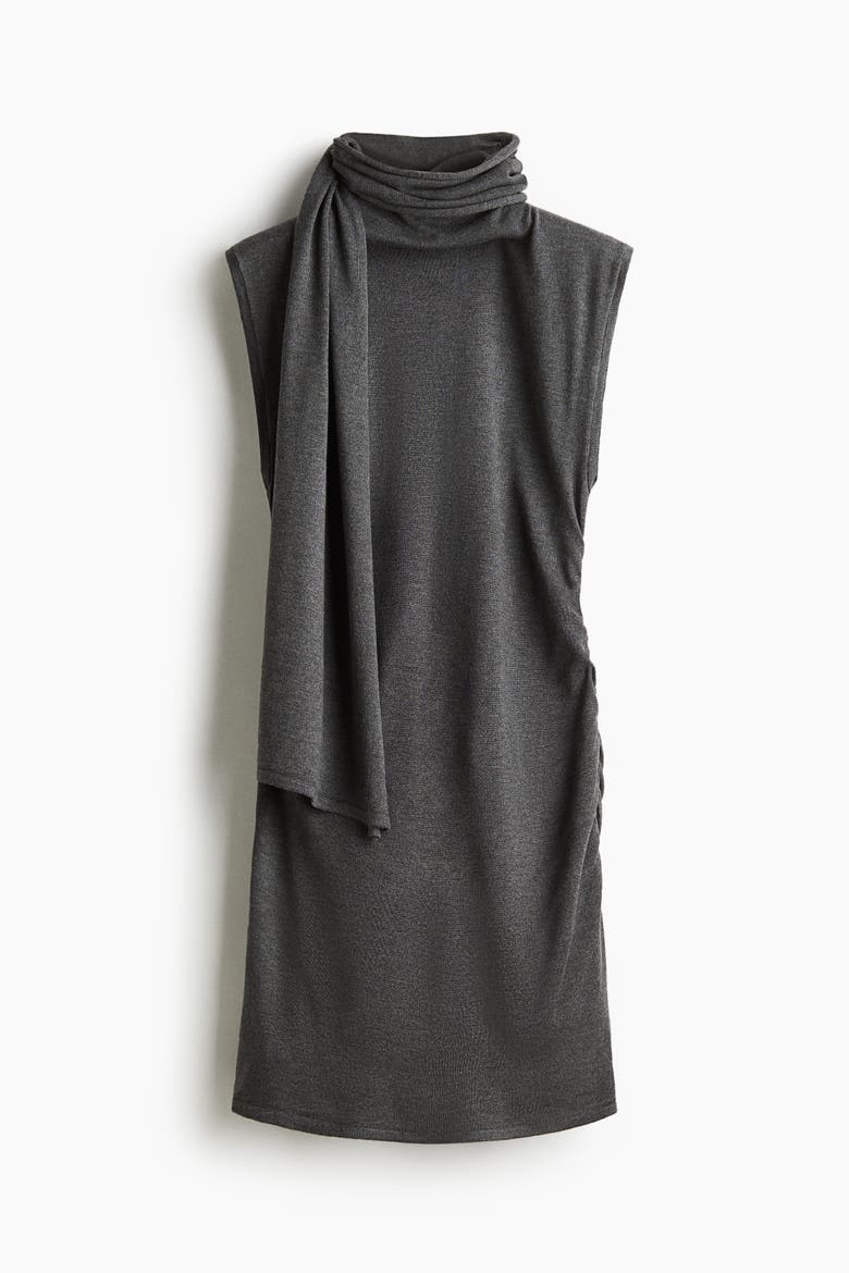 Scarf-collar Dress, Alternate, color, Dark gray melange