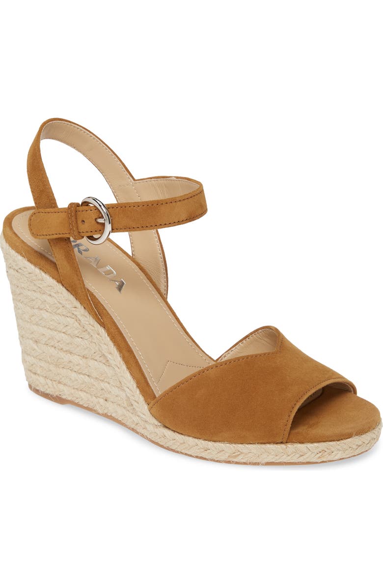Prada Raffia Wedge Sandal, Main, color,