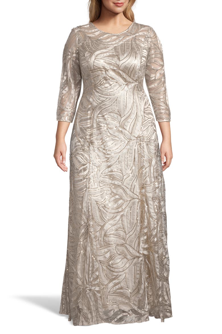 Embellished A-Line Gown, Main, color, CHAMPAGNE/ GOLD