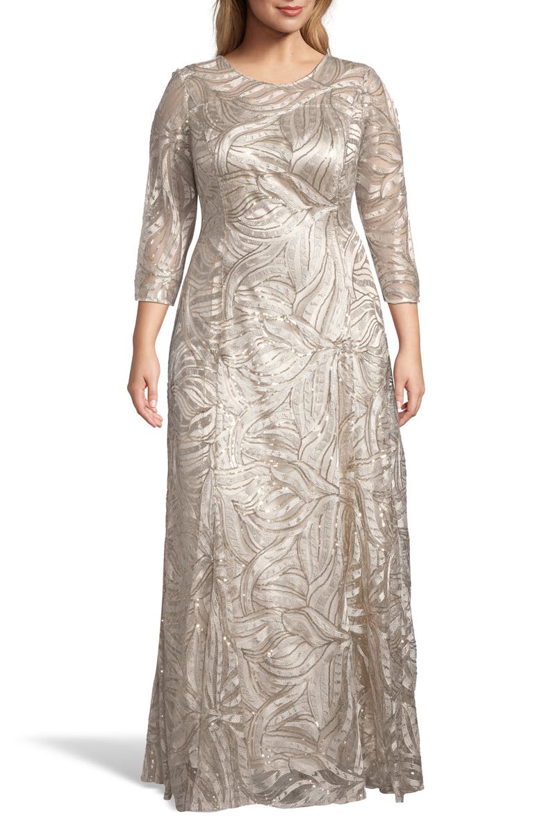 Tahari Embellished A-Line Gown, Main, color, 