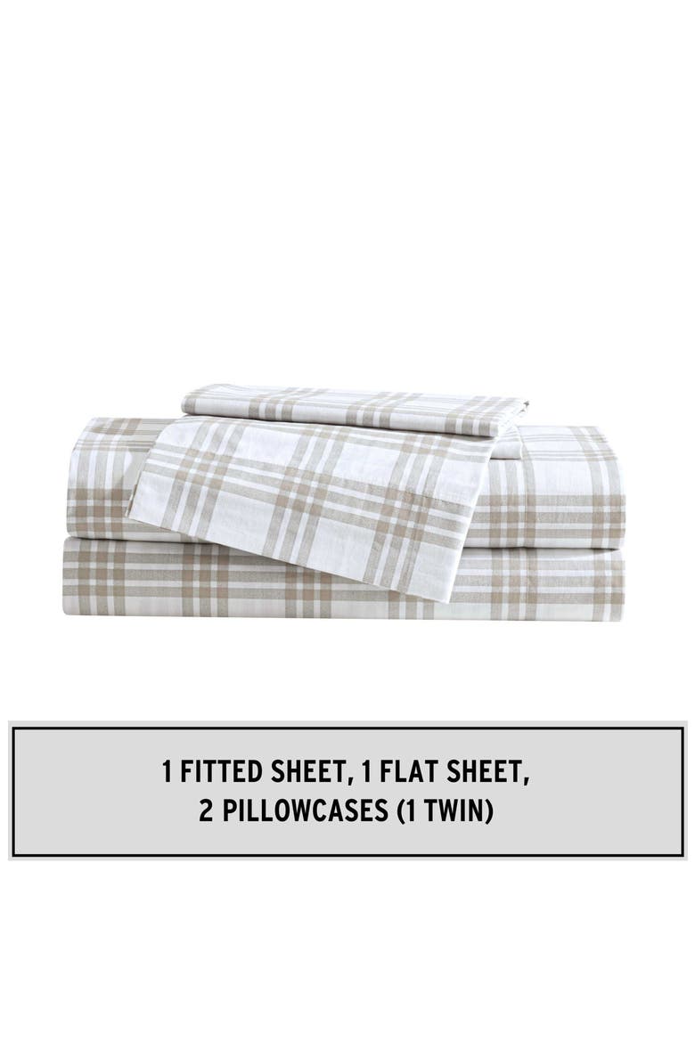 Basic Plaid Sheet Set, Alternate, color, WHITE/ SADDLE BEIGE