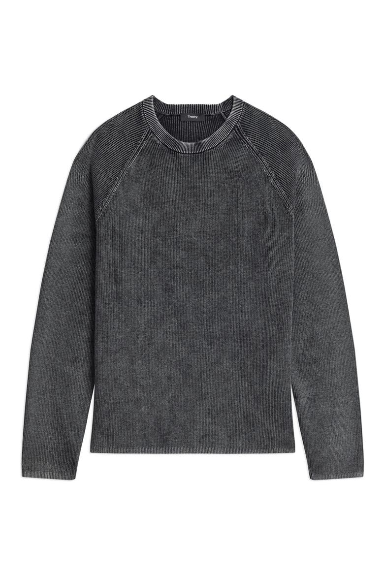Washed Crewneck in Cotton Sweater, Alternate, color, WASHED BLACK