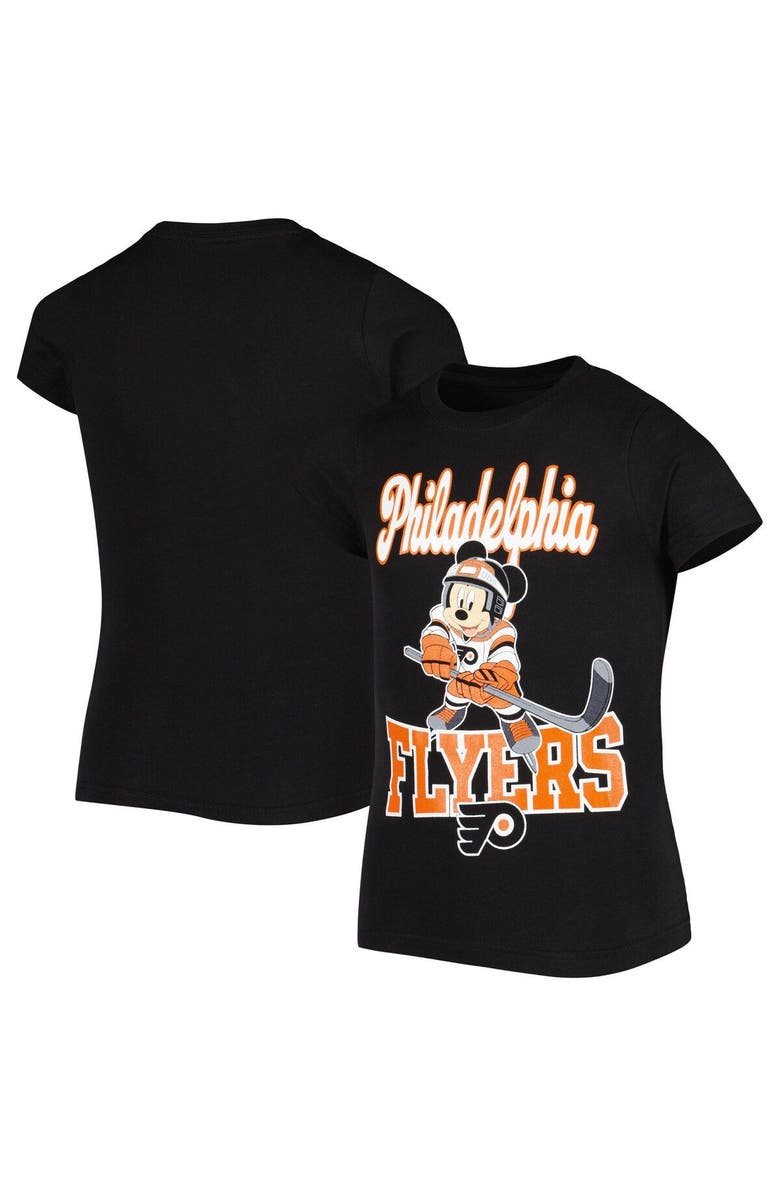 Outerstuff Girls Youth Black Philadelphia Flyers Mickey Mouse Go Team Go T-Shirt, Main, color, 