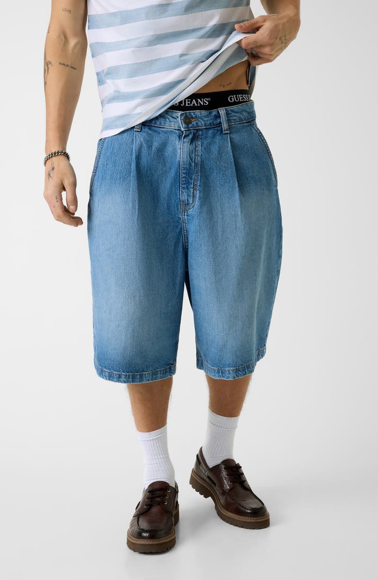 GUESS Pleated Baggy Denim Shorts, Main, color,