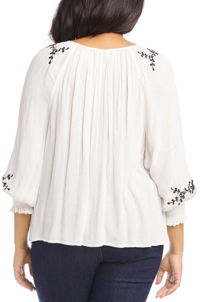 Embroidered Tie Neck Button-Up Peasant Top, Alternate, color, WHITE