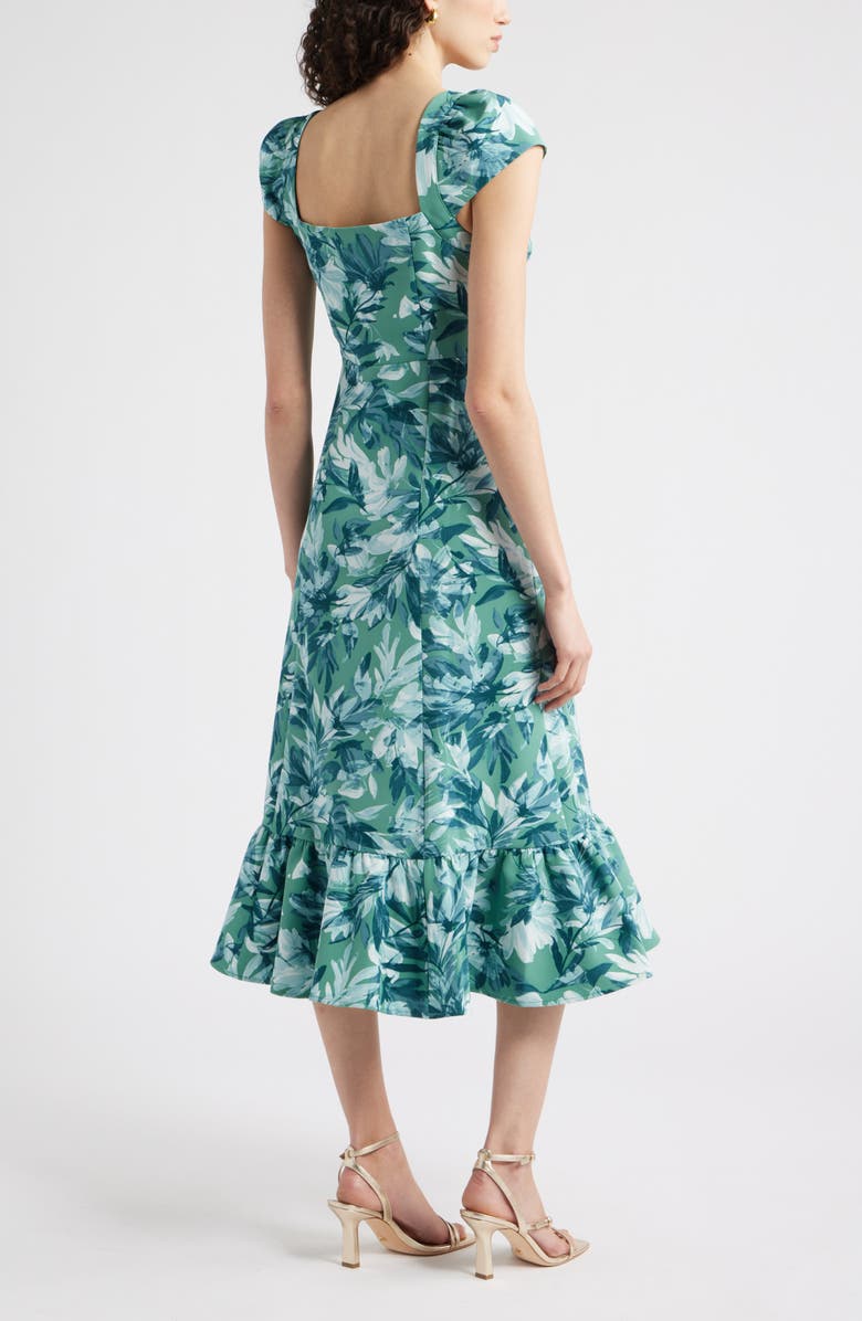 Chelsea28 Sweetheart Neckline Cap Sleeve Midi Dress, Alternate, color, Green Allison Bloom