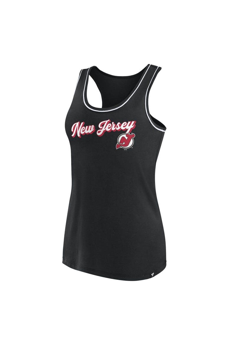 Women's Fanatics Branded Black New Jersey Devils Wordmark Logo Racerback Scoop Neck Tank Top, Alternate, color, Black