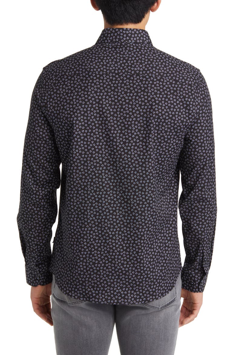Ditsy Floral Button-Up Shirt, Alternate, color, BLACK