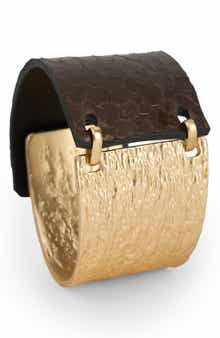 SAACHI Textured Link Faux Leather Cuff Bracelet