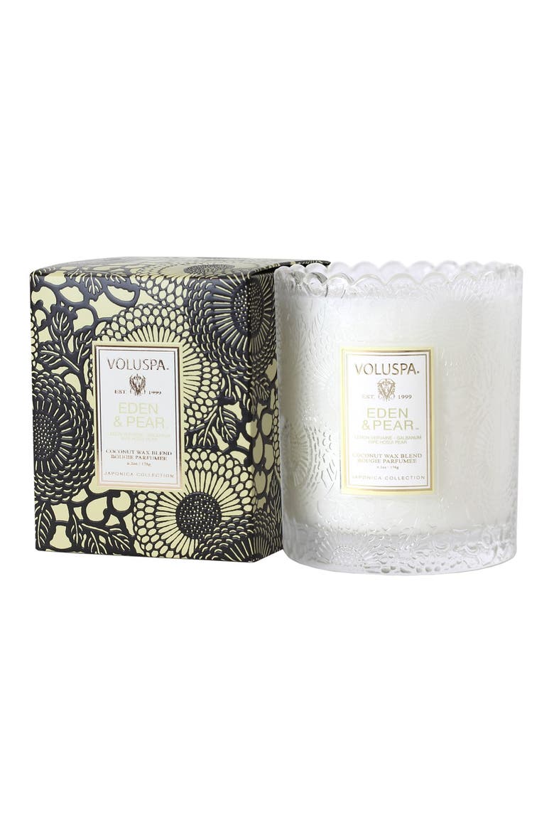 'Japonica - Eden & Pear' Scalloped Edge Glass Candle, Main, color, NO COLOR