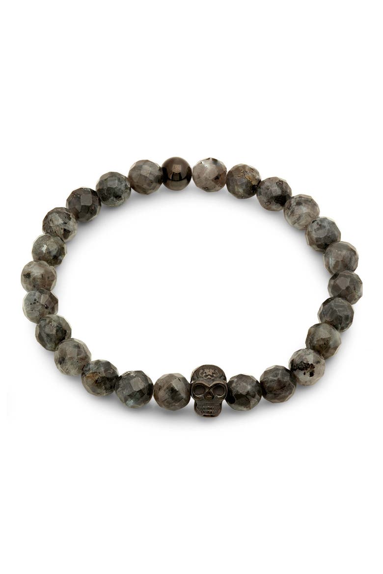 Men's Skull Bead Stretch Bracelet, Main, color, BLACK