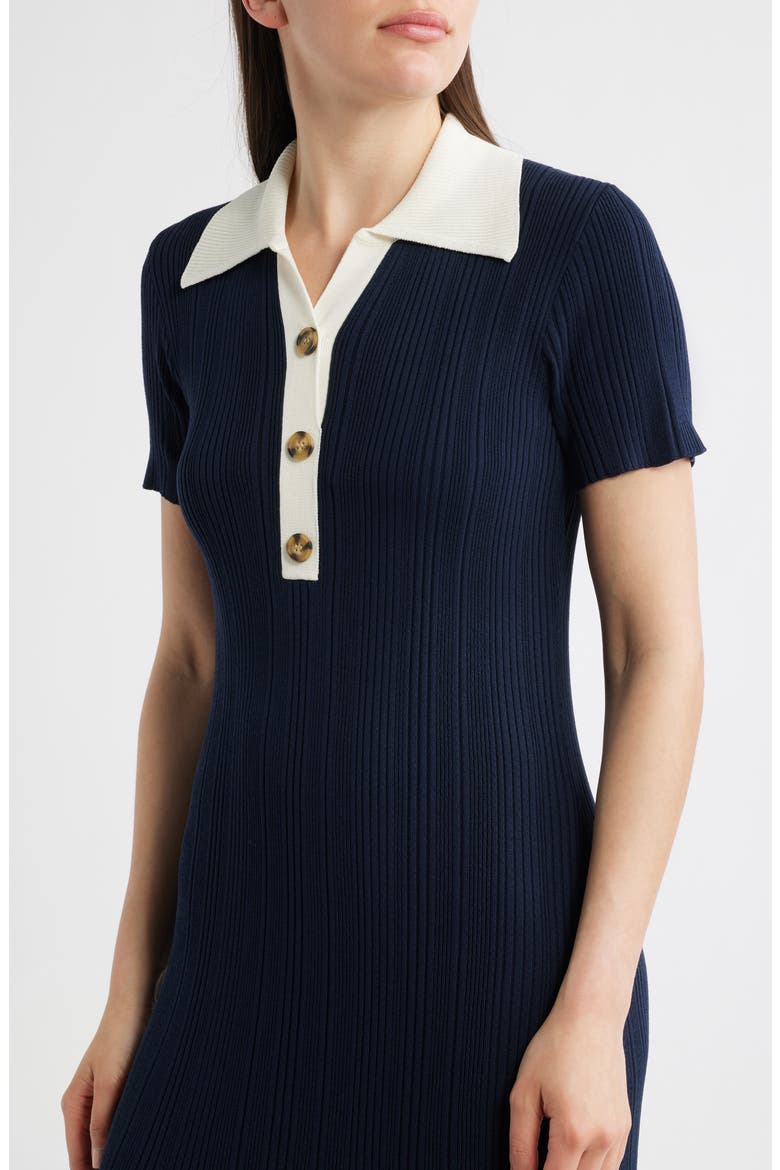 Short Sleeve Rib Polo Sweater Dress, Alternate, color, NAVY/ IVORY