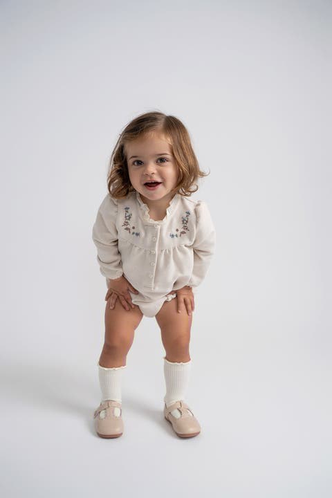 Velvet Embroidered Floral Bubble Romper