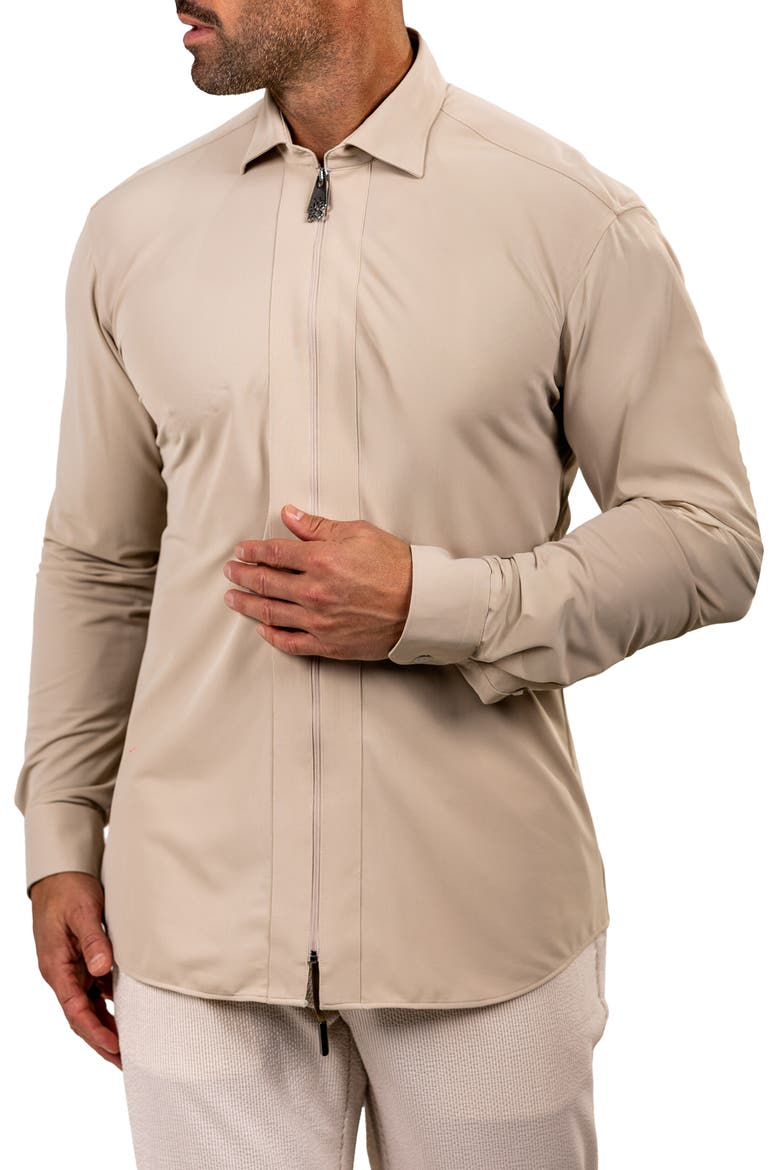 FibZip Marthyr Knit Zip-Up Shirt, Alternate, color, BROWN