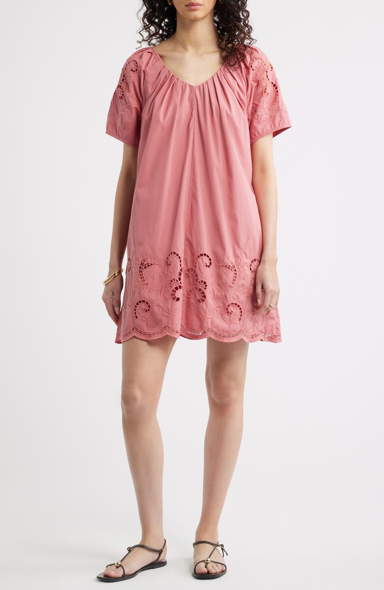 Nordstrom Schiffly Cutwork Embroidery Minidress, Main, color, Pink Clay