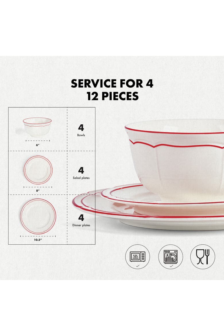 Victory 12-Piece Porcelain Dinnerware Set, Colored Rim, Alternate, color, Red