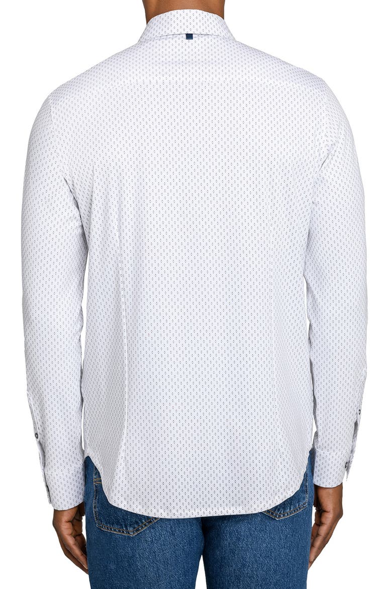 Reworked Slim Fit White Diamond Print Cotton Button-Up Shirt, Alternate, color, WHITE