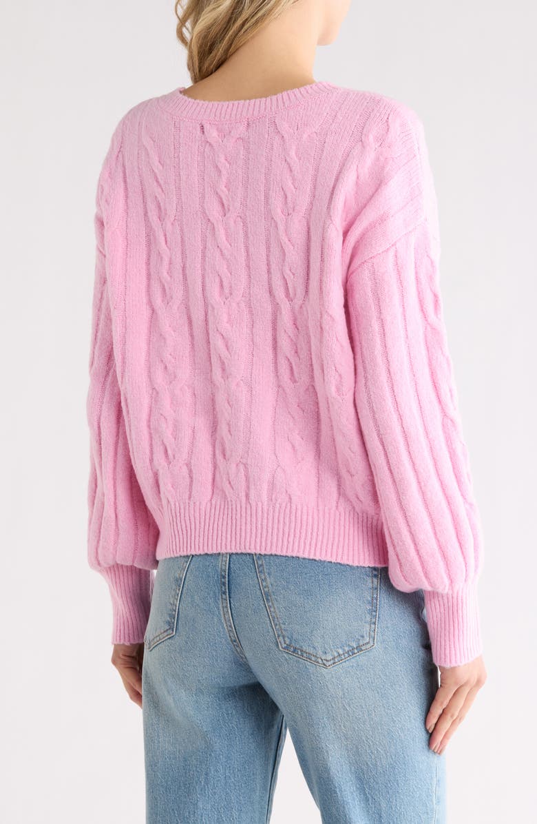 Madden Girl V-Neck Cable Knit Sweater, Alternate, color, Sweet Lilac