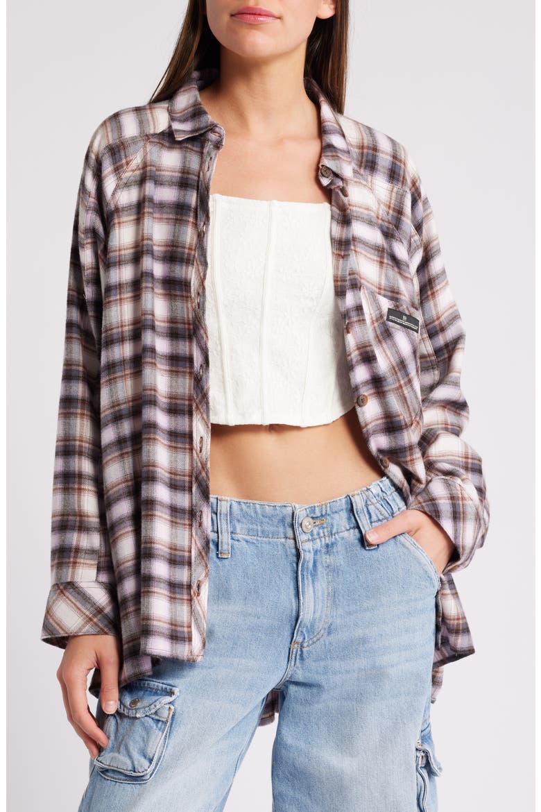 Brendon Plaid High-Low Hem Button-Up Shirt, Main, color, PINK