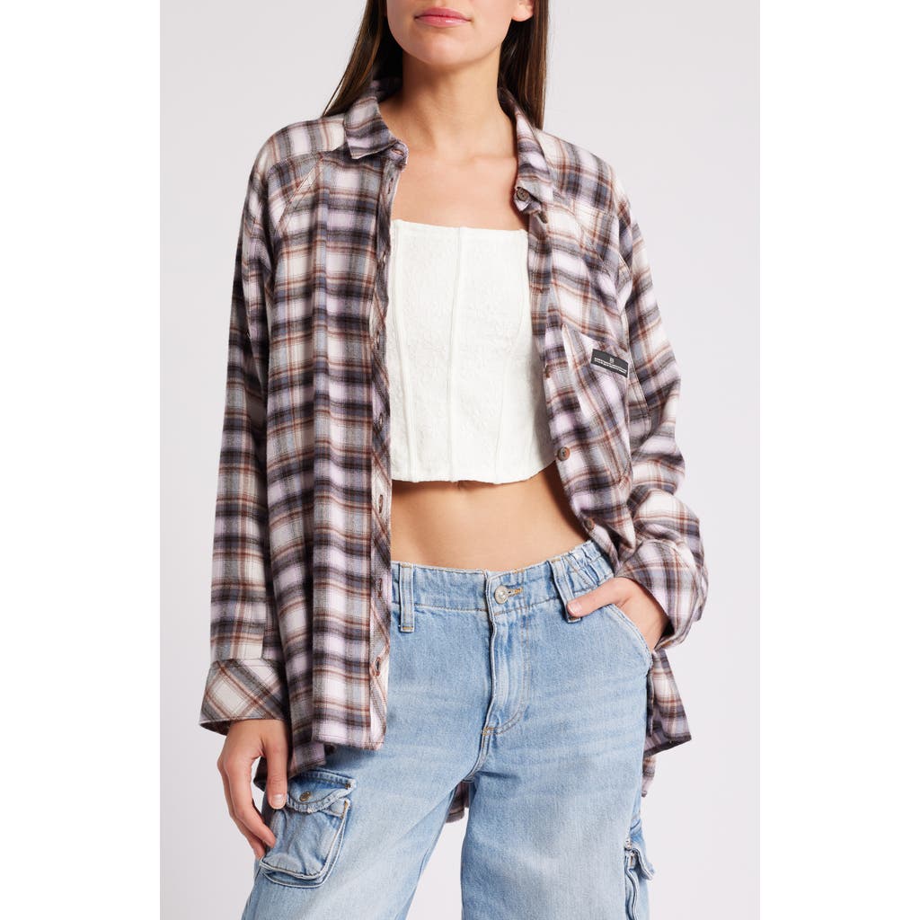 Bdg Urban Outfitters Brendon Plaid High-low Hem Button-up Shirt In Pink