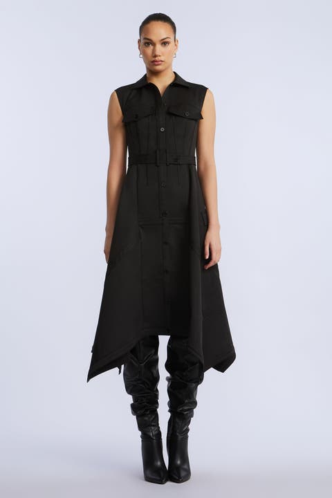 Scarf Hem Taffeta Twill Dress